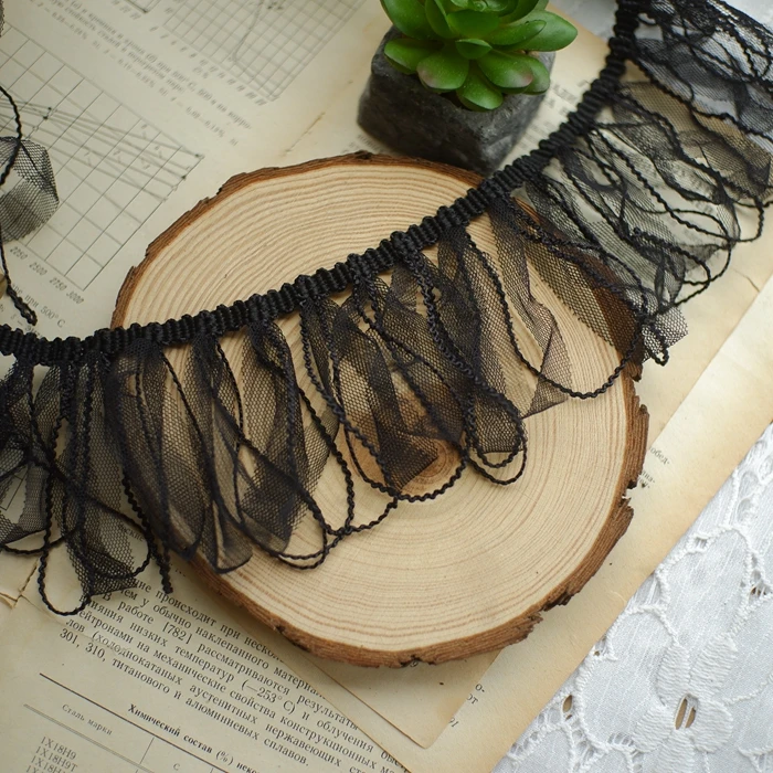 

7.5cm White Black Hanging Mesh Lace Fringed Trim Embroidered Lace Ribbon Appliques Tassel Lace Trimmings For Sewing Accessories