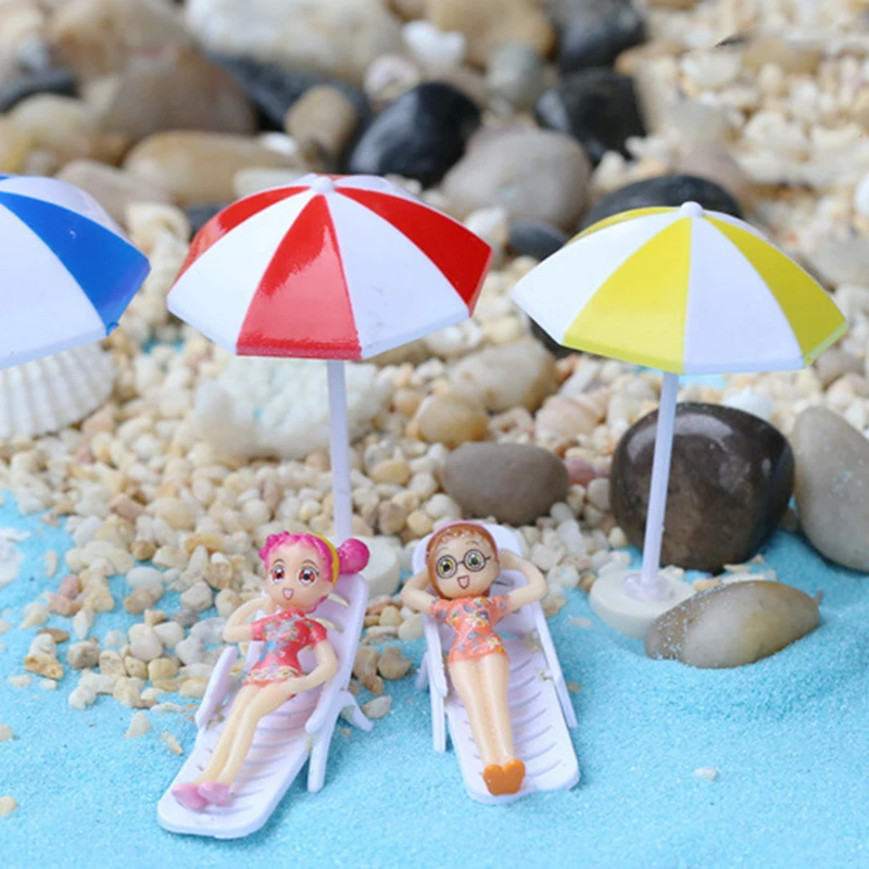 Ocean Beach Style Miniatures Artificial Sunshade Umbella Chair Anchor Micro Landscape For Garden Pastoral DIY Accessories Decor