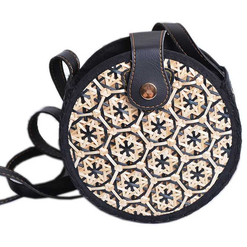 

ABZC-Straw Handbags for Women Handmade Woven Beach Cross Body Bag Bohemia Handbag Round Straw Bags Women Summer Rattan Bag