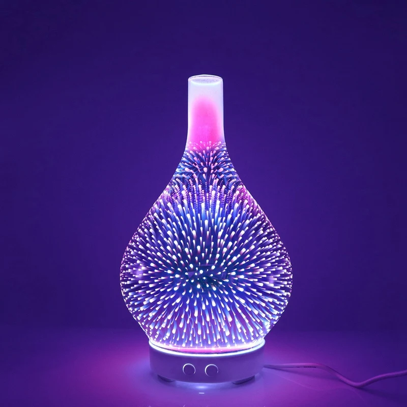 3D Feuerwerk Glas Vase Form Luftbefeuchter mit 7 Farbe Led Nachtlicht Aroma Ätherisches Öl Diffusor Nebel Maker Ultraschall humi