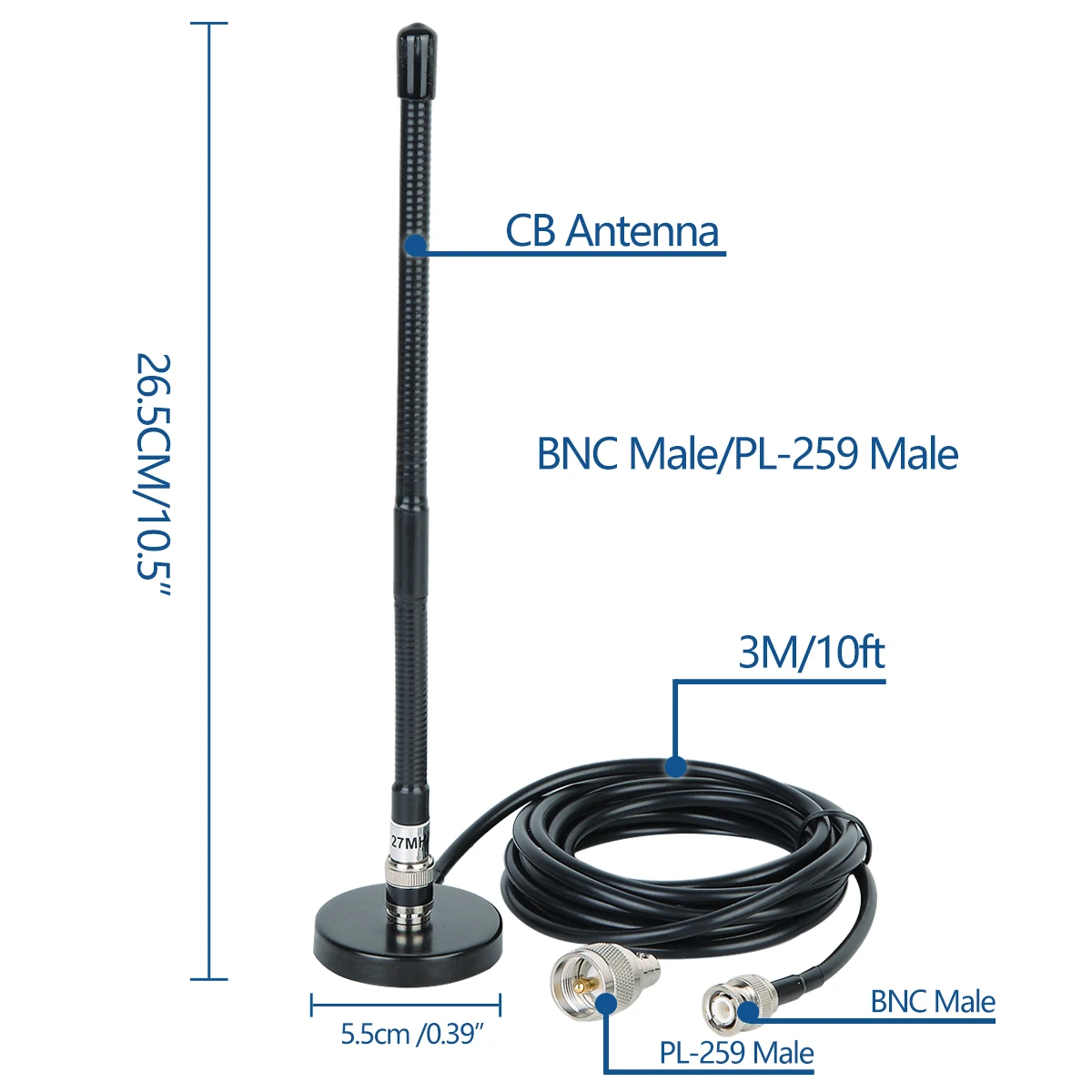HYS 27Mhz Antenna 9-Inch to 51-inch Telescopic/Rod HT Antennas for CB Handheld/Portable Radio with BNC Connector Compatible with Cobra Midland Uniden Anytone CB Radio 