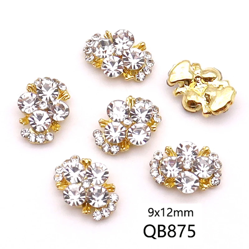 10pcs/bag 3D nail art decoration charm golden alloy with shiny color rhinestones and diamond DIY nail accessories uñas