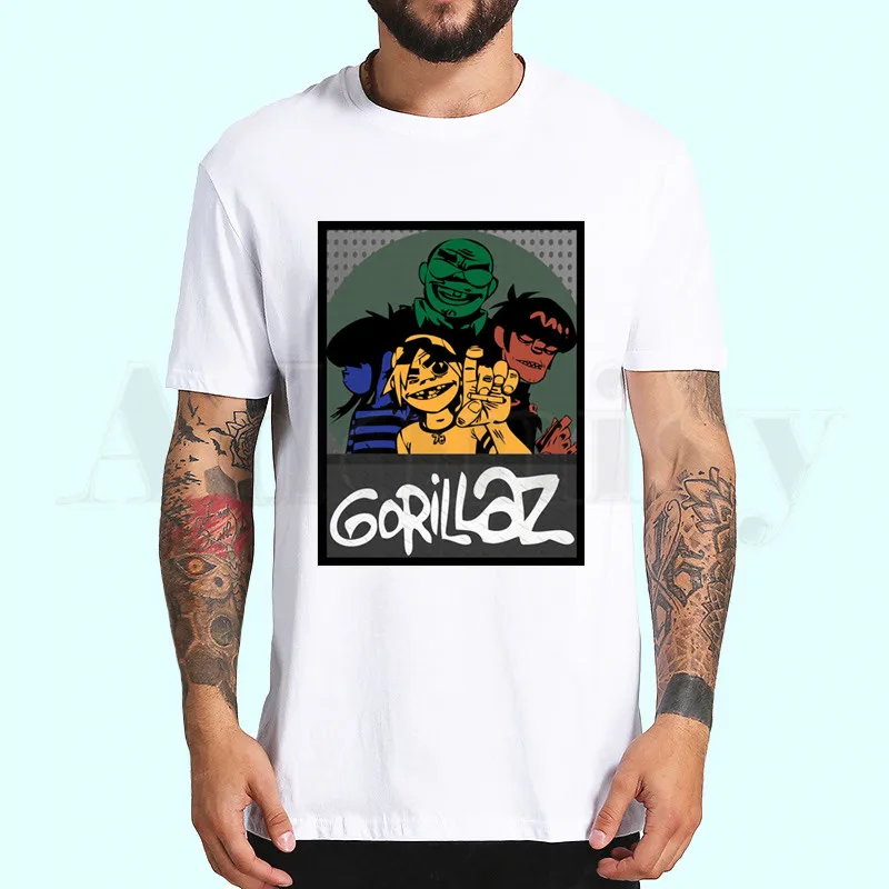 Q Gorillaz футболка для мужчин короткий рукав повседневные мужские топы аниме мультфильм футболка для мужчин печатная белая футболка женские футболки - Цвет: Q