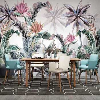 

Large 3D wallpaper mural custom Nordic hand-painted tropical plants rural TV sofa background wallpaper mural