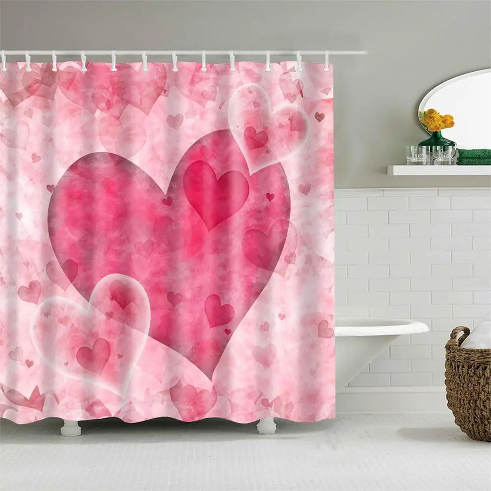 Набор розовых занавесок для душа на День святого Валентина, занавески для ванной, сердечки с ртом для влюбленных, занавески для ванной, водонепроницаемые тканевые занавески s - Цвет: 22943