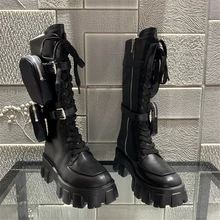 Сапоги с карманами; женские мини-сумки; женские военные сапоги с мешочком; женские сапоги до бедра на платформе; Botas Mujer; женская обувь на шнуровке; Zapatos De Mujer