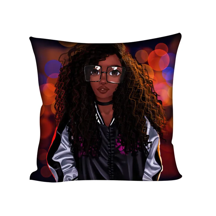 HUGSIDEA черные афро-американские наволочки с изображением девочек декоративная подушка для дома 45*45 см афро Женская Подушка Чехол для дивана автомобиля - Цвет: Z5006DG