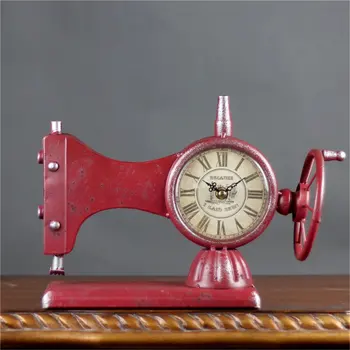 

Countertop Table Clock Retro Sewing Machine Iron Seat Clock Decoration Clock Study Bedroom Decoration Clock for Home Offices