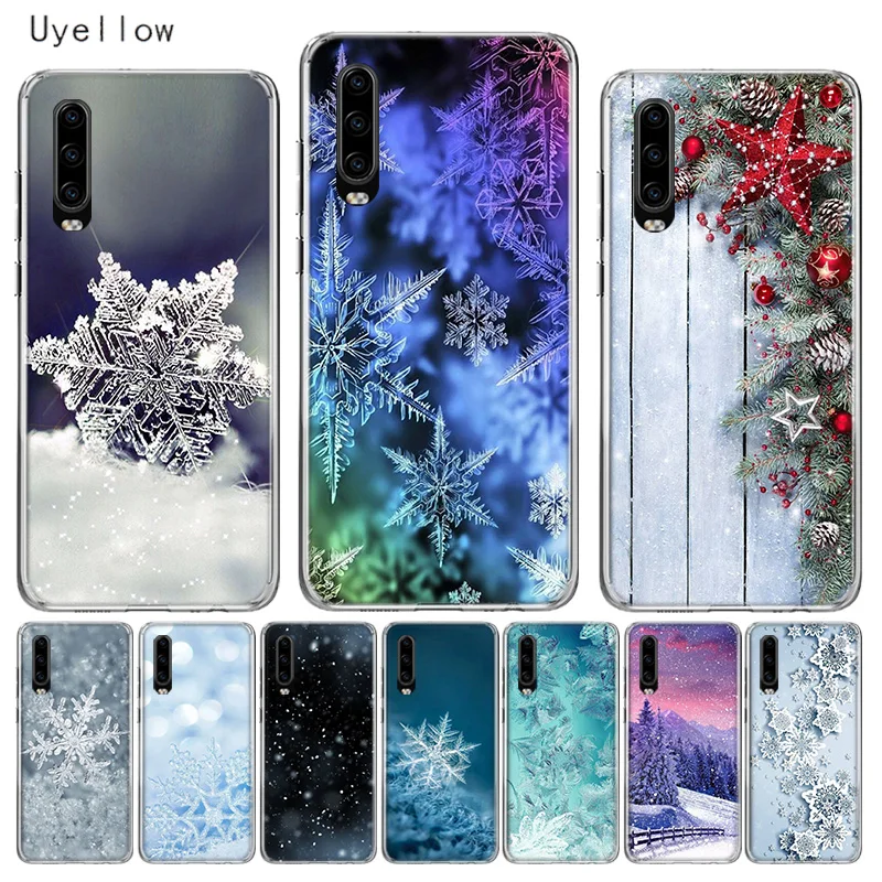 

Uyellow Silicone Phone Case For Huawei P10 P20 P30 Lite Pro Hawei Mate 10 20 lite Hawei P Smart Plus 2019 Winter Snow Flowers