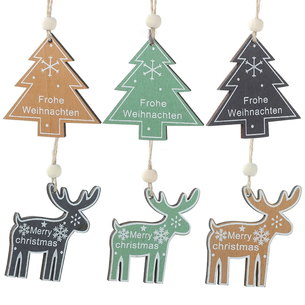 

German Letters Wooden Christmas Tree Pendants Ornaments Merry Xmas Reindeer Elk Deer Tree Hanging Decor Outdoor Accessories