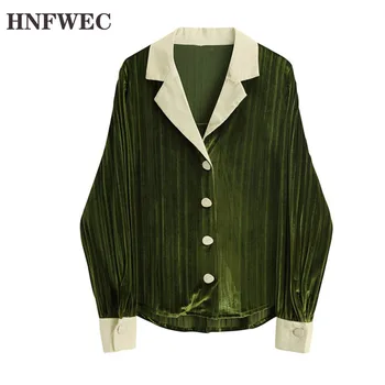 

2020 new spring summer fashion women clothes turn-down collar full sleeves single breasted shirt female blouse Velvet V897