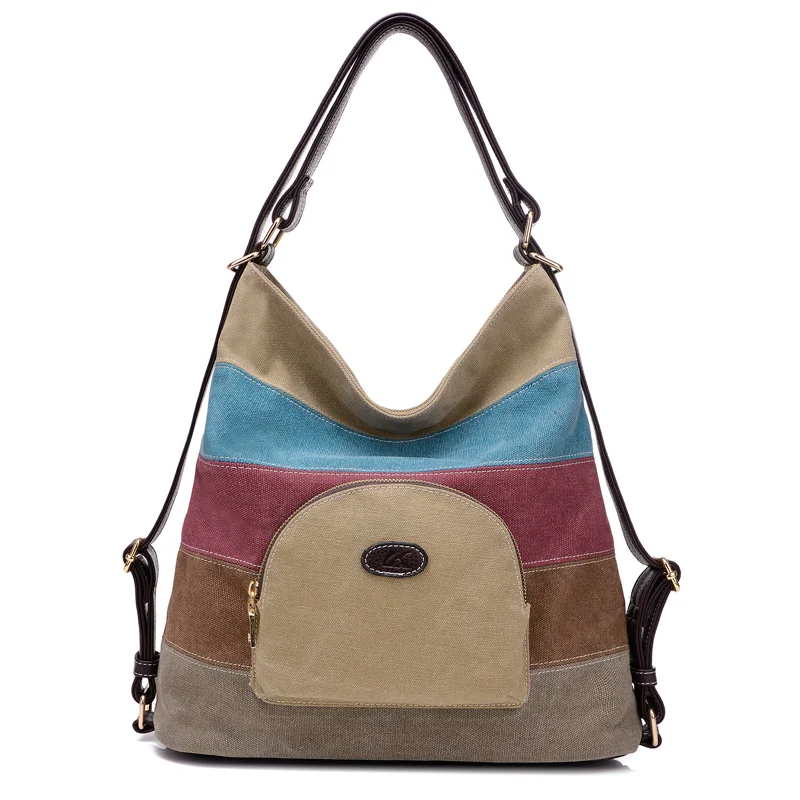 

Large-Capacity Travel Lady Messenger Bag Solid Color Portable Handbag Multi-Function Shoulder Bag Canvas Retro Bag, Stitching