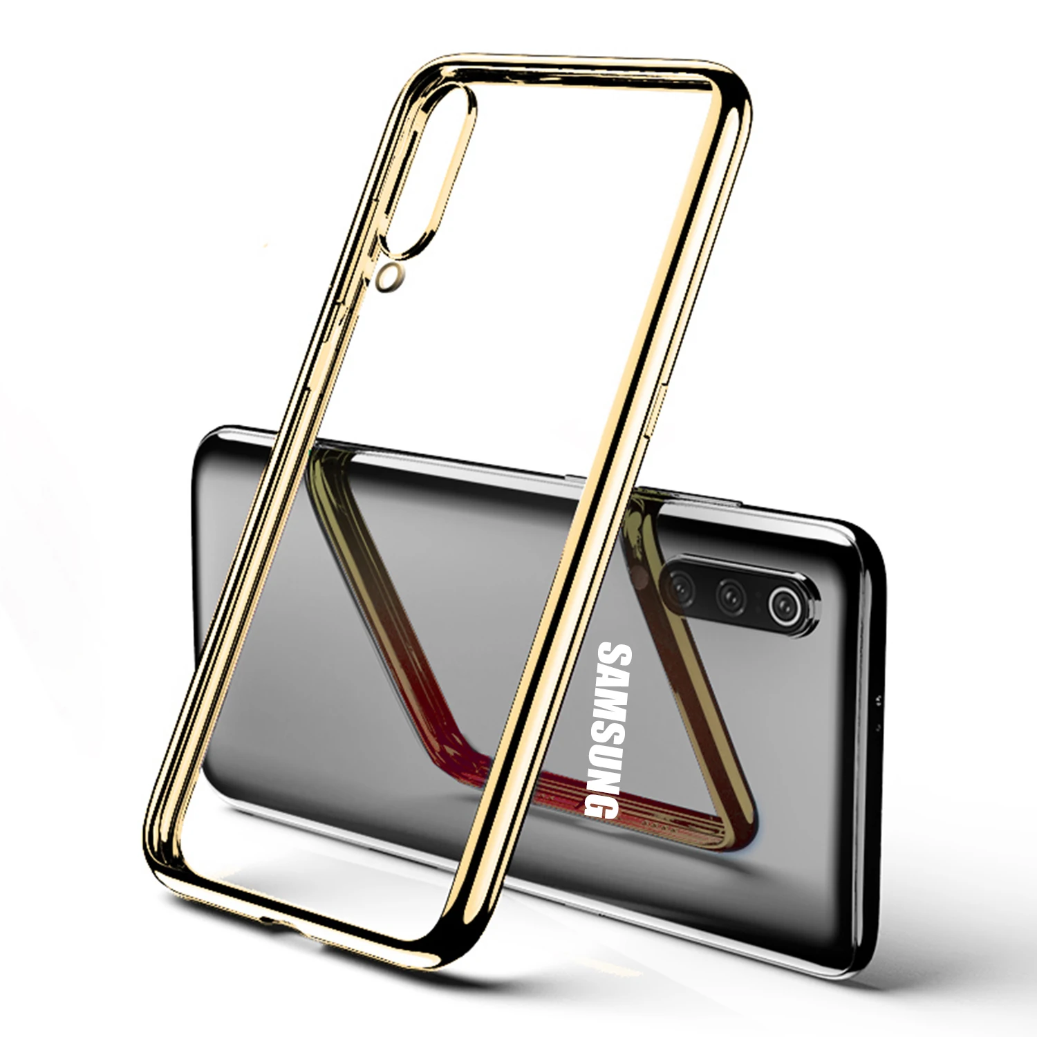 Золотой 3D лазерный чехол для samsung Galaxy A20e A20 A10 A30 A40 A50 A70 M20 A7 A10S A20S A30S A50S A70s бампер чехол с металлическим эффектом из силикона - Цвет: Золотой
