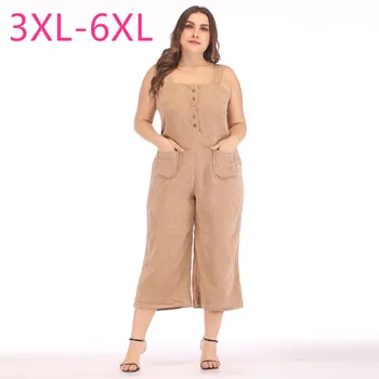 

New 2020 spring autumn plus size jumpsuit for women sleeveless slim casual sexy khaki pocket long slip jumpsuits 3XL 4XL 5XL 6XL