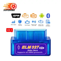 Супер Мини ELM327 V2.1 Bluetooth V2.1 OBD2 автомобильный диагностический инструмент ELM 327 v2.1 считыватель кодов для Android/Symbian для OBDII протоколов