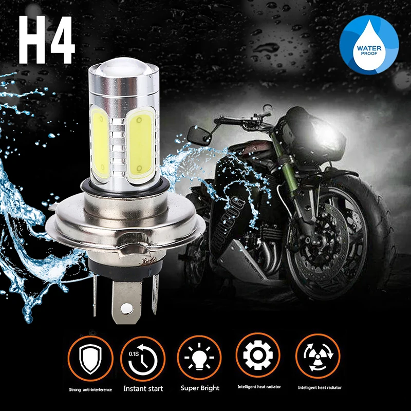 

1PC H4 9003 High Power COB LED Bulb Motorcycle Headlight White Hi/Low Beam For ATV Moto Scooter Head Lamp 72mm x 18mm 6000K 30W