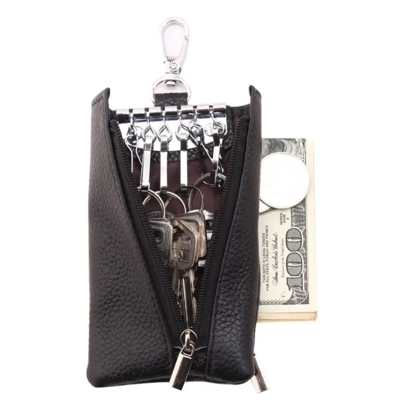 

Card Holder Car Key Purse Bag Case Keychain Pouch Wallet Genuine Leather Organizer F42A