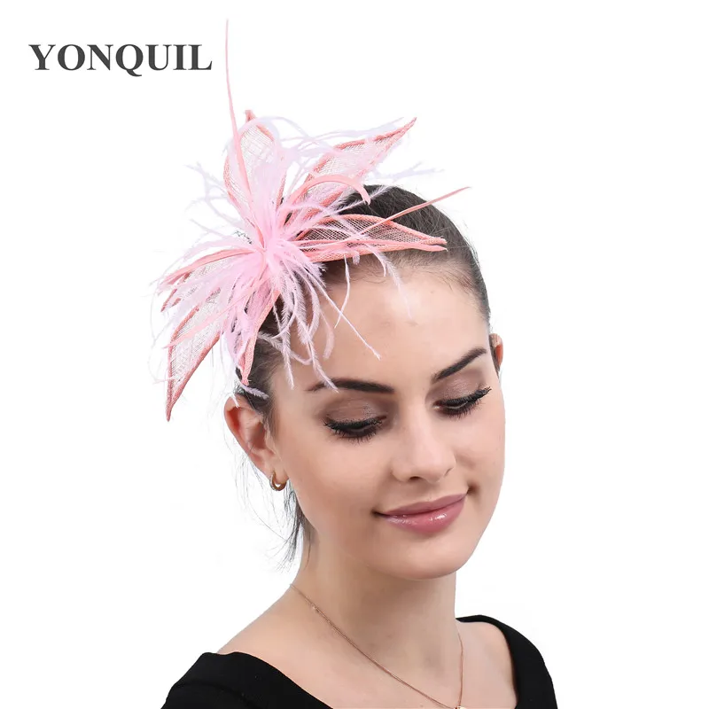 

Elegant Bride Wedding Sinamay Headwear Ladies Chic Fascinator Hat Hair Pin With Fancy Feather Hair Accessories Ladies Headdress