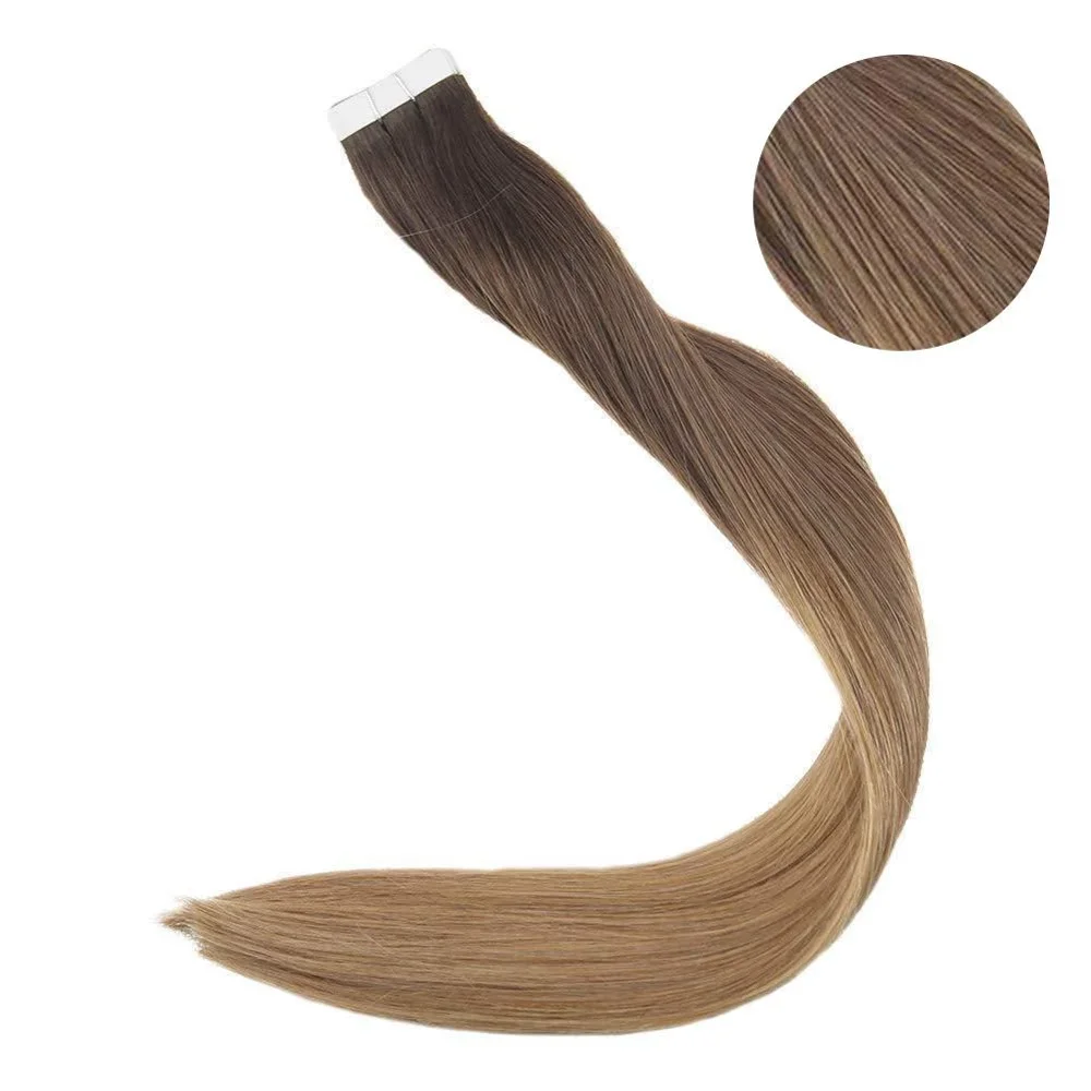 Полный блеск Balayage цвет омбер человеческие волосы на ленте для наращивания 20 шт 50 г блонд коричневый лента для наращивания машина сделано remy - Цвет: 2t6t27