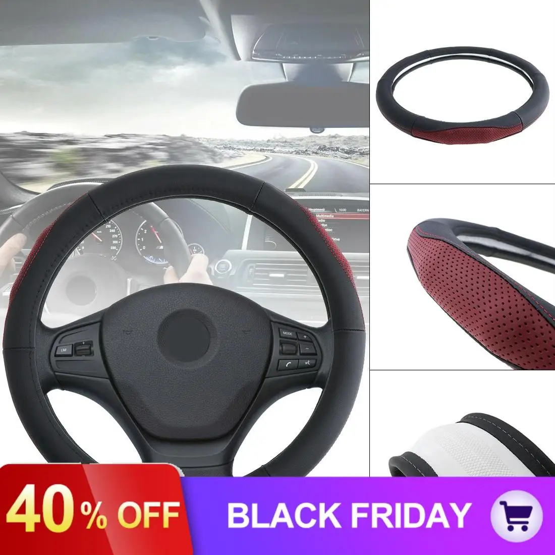 M 38CM Universal Auto Car Steering Wheel Cover Leather Breathable Anti-Slip Steering Cover Car-styling with Massage Protruding