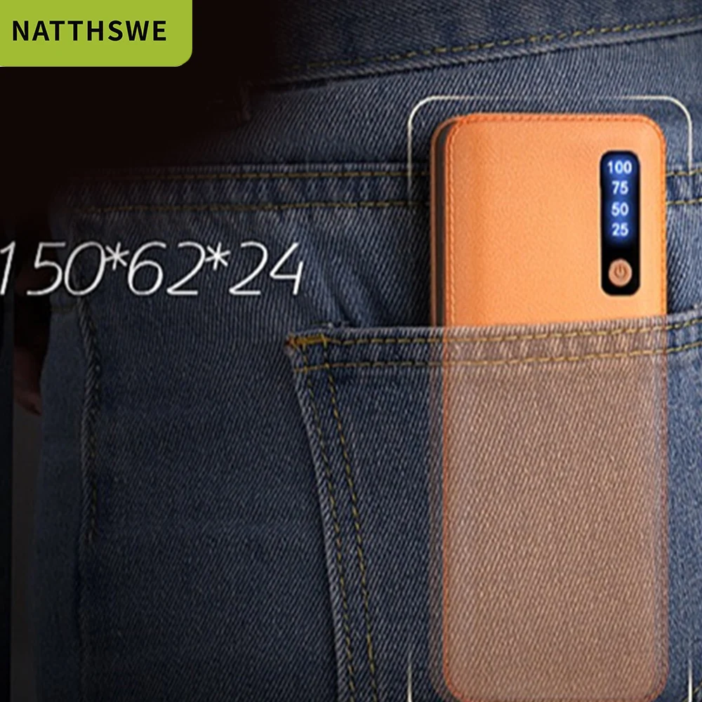 NATTHSWE, 30000 мА/ч, внешний аккумулятор, кожа, 3 USB порта для зарядки, мини банк питания, портативное зарядное устройство для Xiaomi iphone