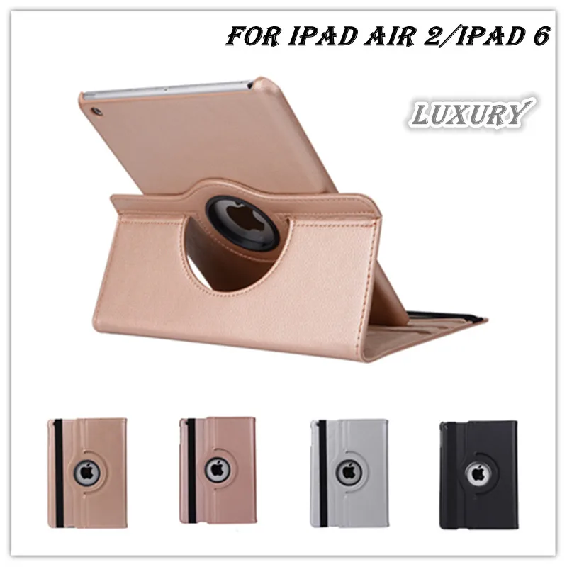 

freeshipping new Tyrant gold color 360 degree rotate PU leather case cover table case stand for Apple iPad air 2 case ipad 6