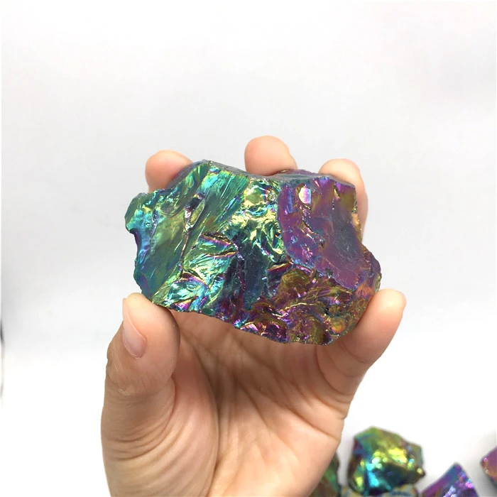 

2.2LB Top quality natural raw crystal point rainbow aura quartz titanium crystal stone