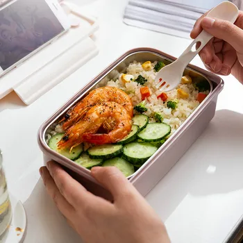 

Minimalist creative portable bento box office worker stainless steel compartment lunch case set YHJ32407