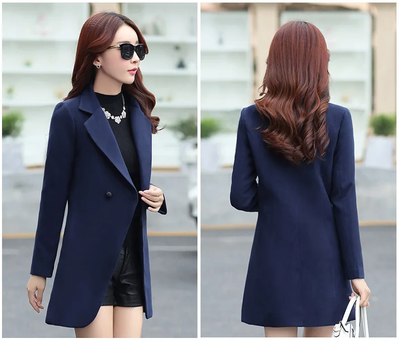 Coat Women's Mid-length Autumn And Winter New Style Korean-style Suit Collar Slim Fit Fashion Woolen Overcoat Women's