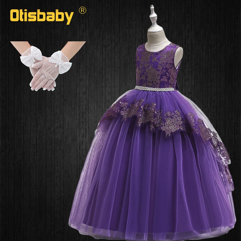 Purple Set A Детские праздничные платья на день рождения рождественские платья детское платье принцессы с цветочным принтом для причастия, длинное вечернее платье для свадьбы - Цвет: Purple Set A
