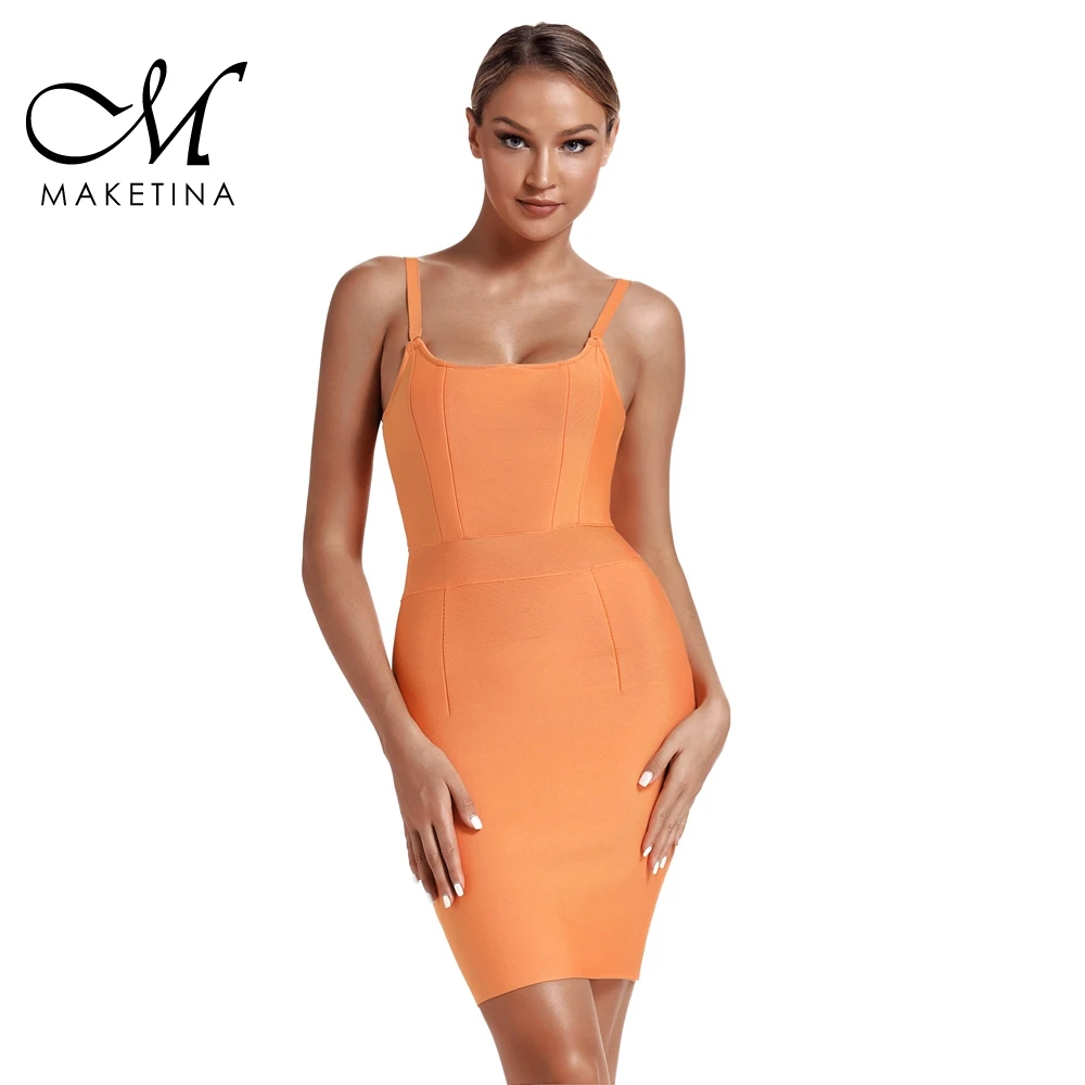 Maketina новое летнее женское облегающее Бандажное платье Элегантное оранжевое платье Бандажное платье знаменитость подиумная мода вечернее платье