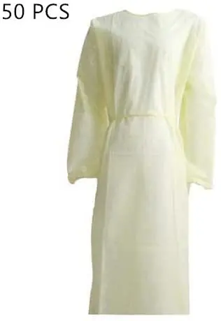 

50 Pcs Medical Isolation Gowns with Elastic Cuff Yellow Protective Gowns with Long Sleeves, Neck and Waist Ties reflective top