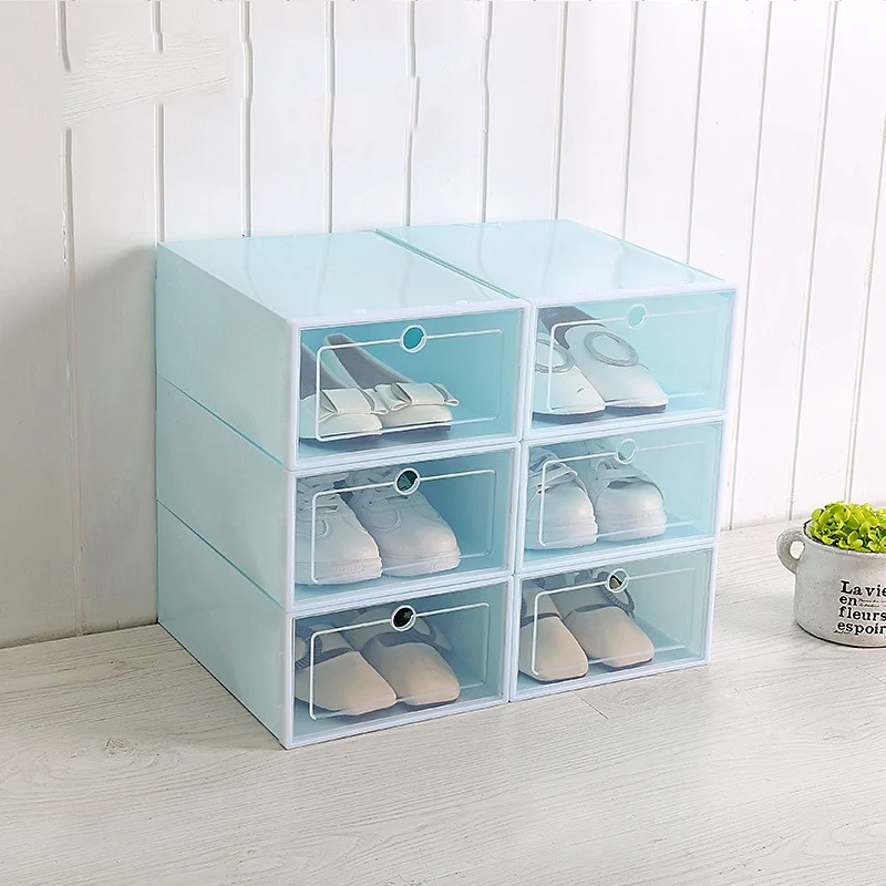 Прозрачная коробка для обуви Пылезащитная коробка для хранения обуви пластиковый складной комбинированный обувной шкаф для хранения ящиков дома DIY Обувной Ящик - Цвет: blue L