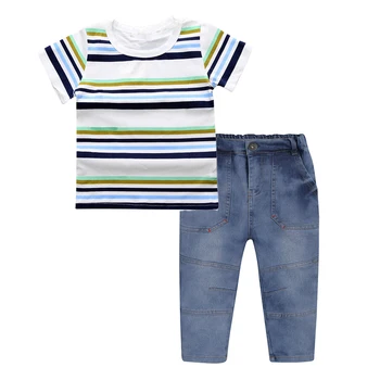 

Boys Clothes 3 pieces T-Shirt + Jeans 1-6 Years Kids 4 Pieces Set Casual Cotton Top Clothing for Boy Set Striped Car Printed