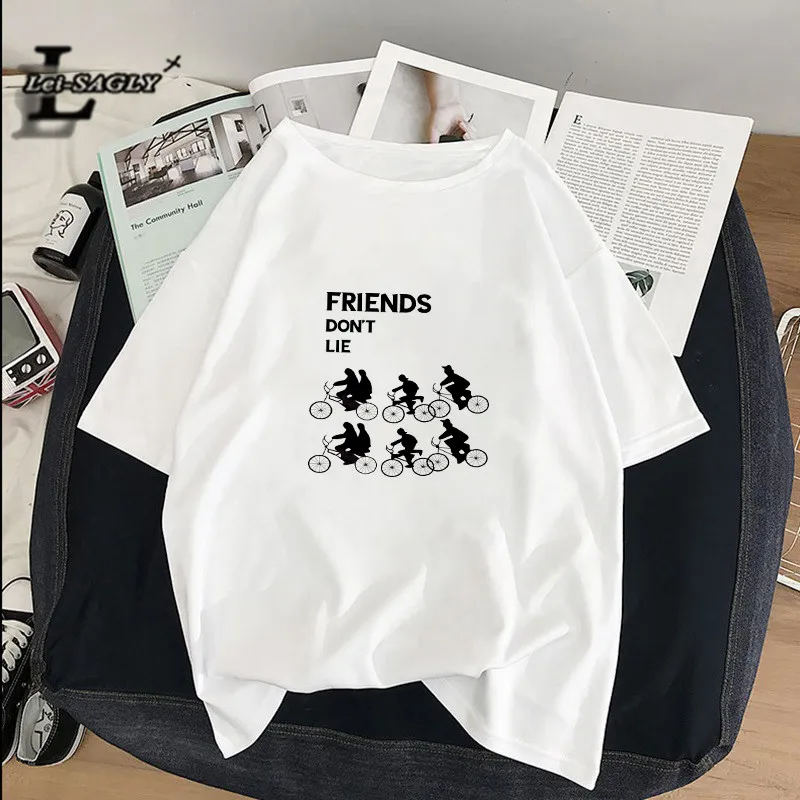 

Lei SAGLY Stranger Things T Shirt For Women FRIEND DON'T LIE Printing Fashion Retro Vintage T-shirt Stylish Aesthetic Harajuku
