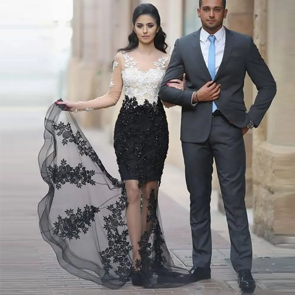 Белое и черное кружевное платье русалки для выпускного вечера 2020 с длинным