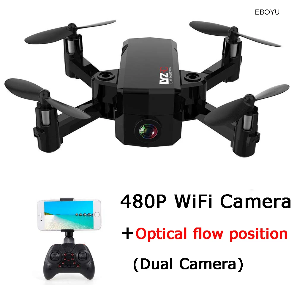 EBOYU L102 мини Радиоуправляемый Дрон WiFi FPV 720P HD камера+ Двойная камера s оптическое позиционирование потока умный режим отслеживания жестов RC Квадрокоптер - Цвет: Black 480P OF WiFi