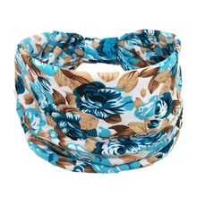  New Boho Flower Print Wide Headbands Vintage Knot Elastic Turban Headwrap for Women Girls Cotton Soft Bandana Hair Accessories 