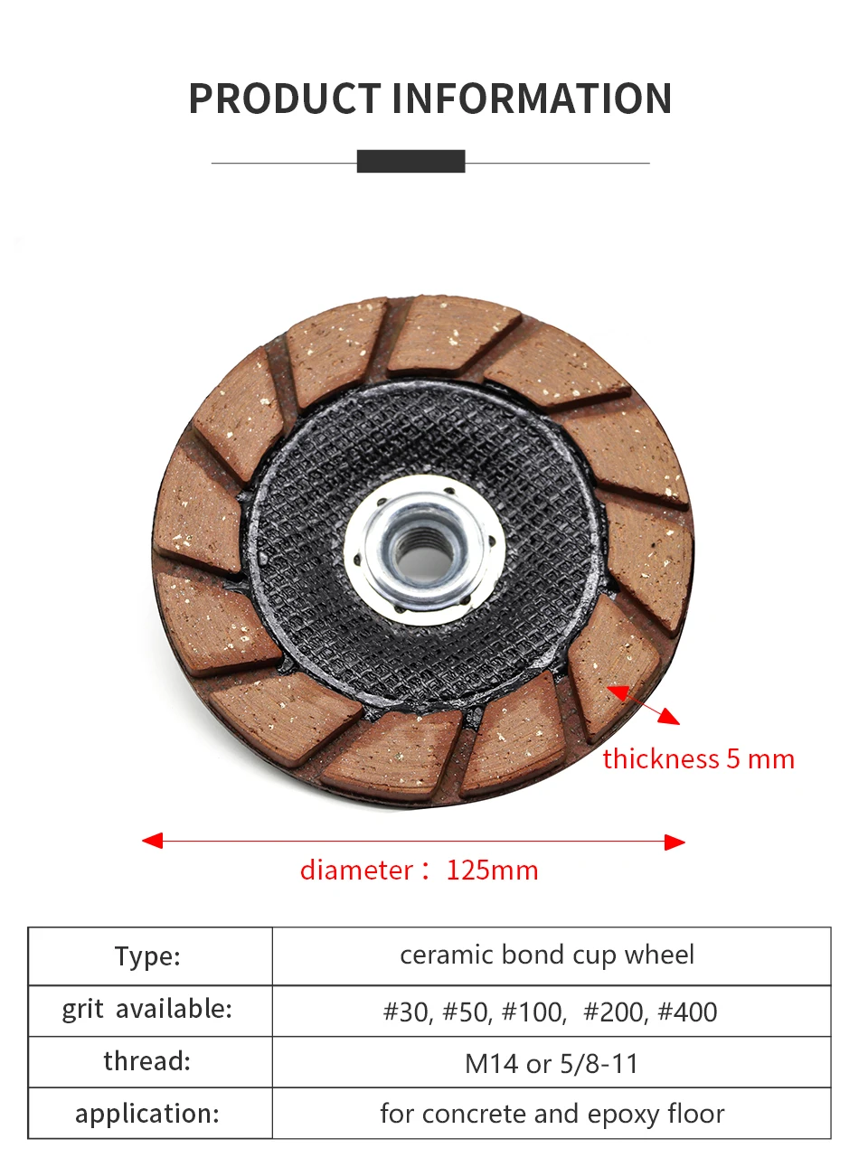 50 Grit 5/8-11 Arbor 7 Ceramic Grinding Wheels for Concrete Polishing 