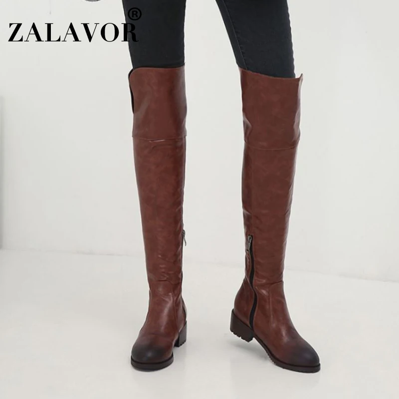 

ZALAVOR Size 34-48 2020 Western Style Warm Winter Woman Over Knee Boots Daily Office Ladies Flats Boots High Quality Fur Botas
