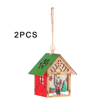 

2pcs Christmas Wood Doll Pendant House Timber DIY Festival Atmosphere Decor Christmas Pendants 2020 New Arrival For Home Diy