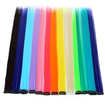 

22" Single Clip In One Piece Hair Extensions Synthetic Long Straight Ombre Grey Red Rainbow Hair Piece