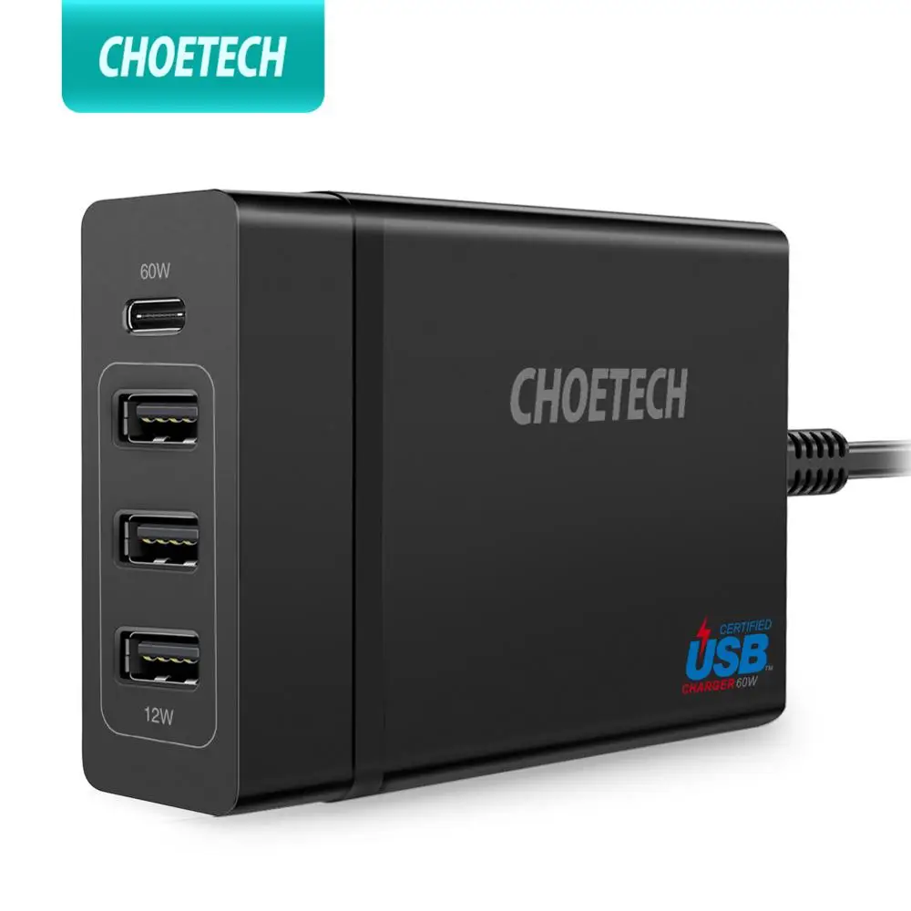 Настольное зарядное устройство CHOETECH 72 Вт 4 порта USB Type C PD 60 Вт|Зарядные устройства|