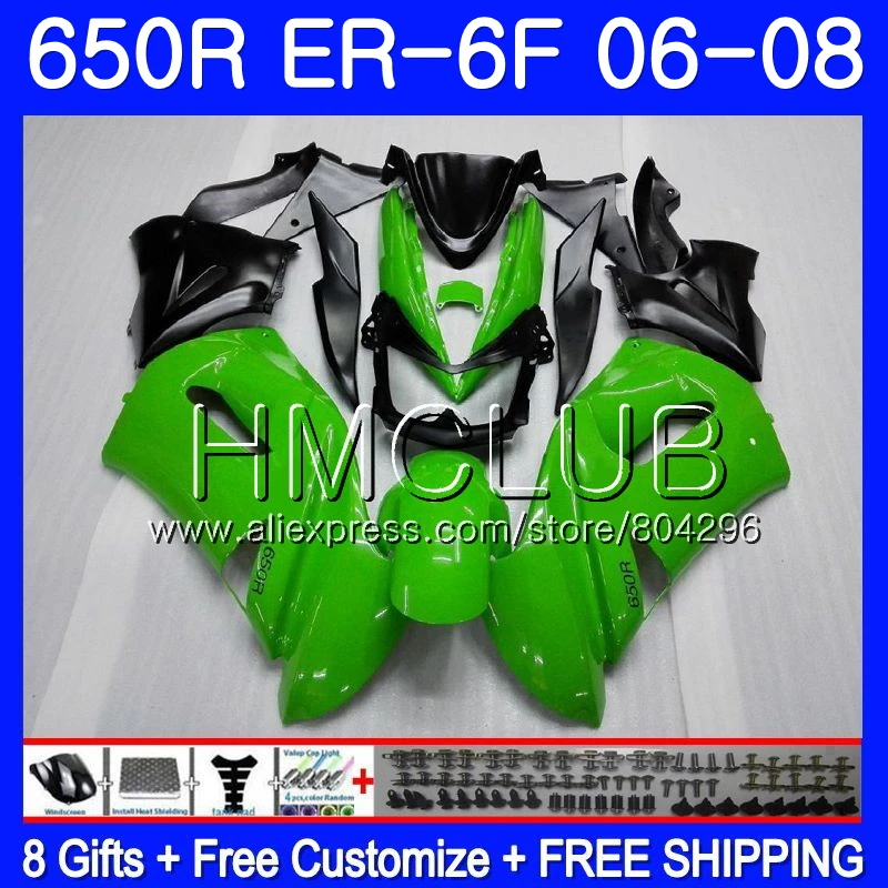 

Body For KAWASAKI factory green NINJA 650R ER6 F 650 ER 6F 2006 2007 2008 12JK.4 Ninja650R ER-6F 06 08 ER6F 06 07 08 Fairing Kit