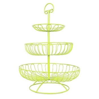 

3 Tier Fruit Stand Green Paint Iron Wedding Cake Stand Round Dessert Stand Wire Fruit Basket