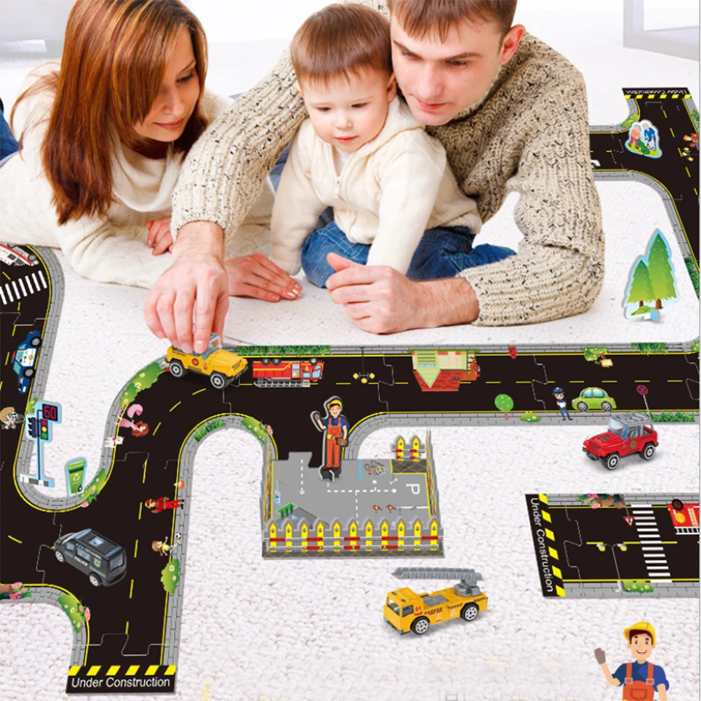 Doolland Play Road Puzzle коврики напольный гибкий автомобильный трек ковер DIY Детский
