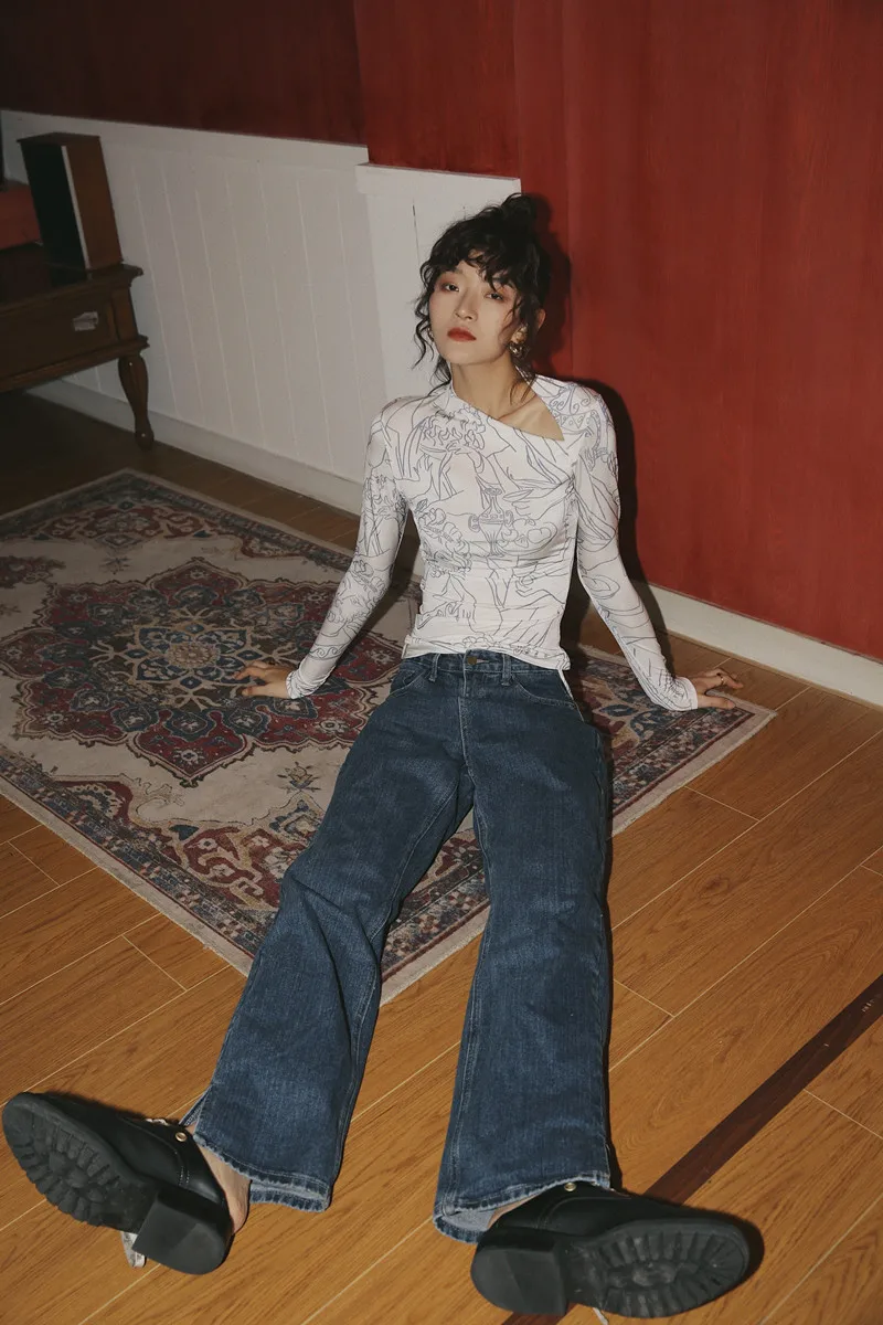 Najtaniej Cheerart rysunek drukuj T Shirt kobiety nieregularne na kark i ciało koszulka Shir designerski top bielizna spadek koszulka Femme odzież