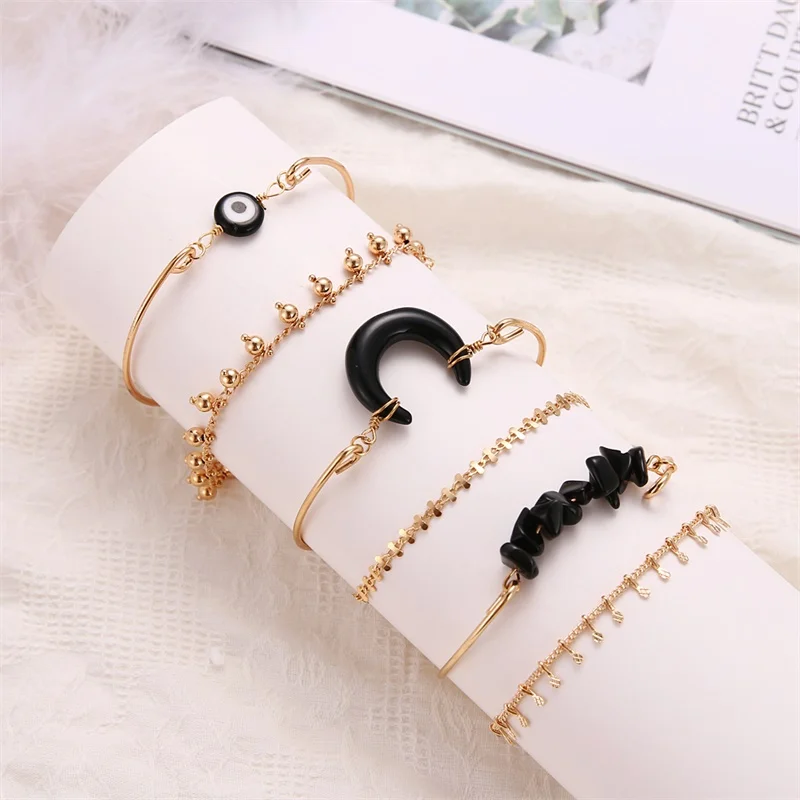 6 шт./компл. модные черные браслет с Луной личность глаза Tassel Pendant золотой браслет-цепочка набор босоножки в богемском стиле, ювелирные изделия в качестве подарка