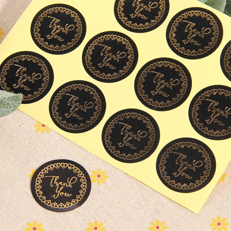 1200pcs/Lot New Gold Love Ring Black Adhesive Seal label Round Thank you Handmade Gift sticker