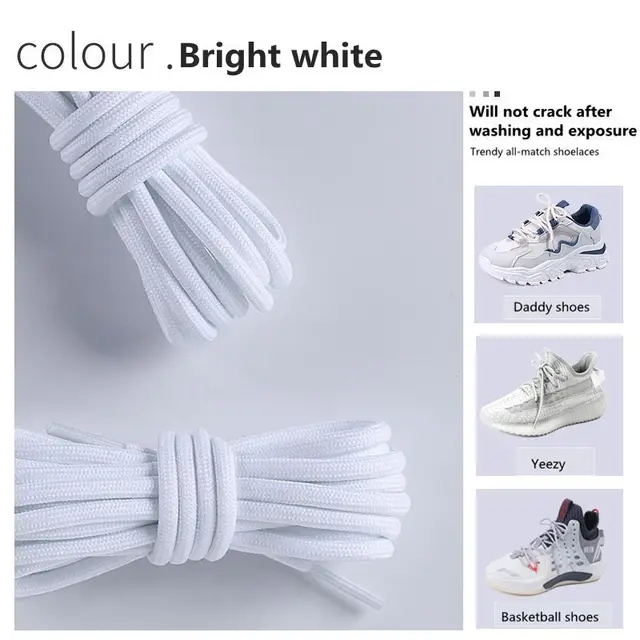 1Pair New 2021 Round Shoelaces Polyester Solid Classic For Yezy Sports Martin Boot shoeslace Sneaker Shoe Laces Strings 20colors Bright white